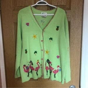 Lime Flamingo Embroidered Cardigan